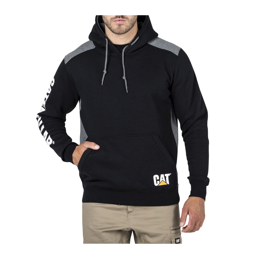 Caterpillar Men's Logo Panel Hooded Sweat Hoodies Black CAT-21780